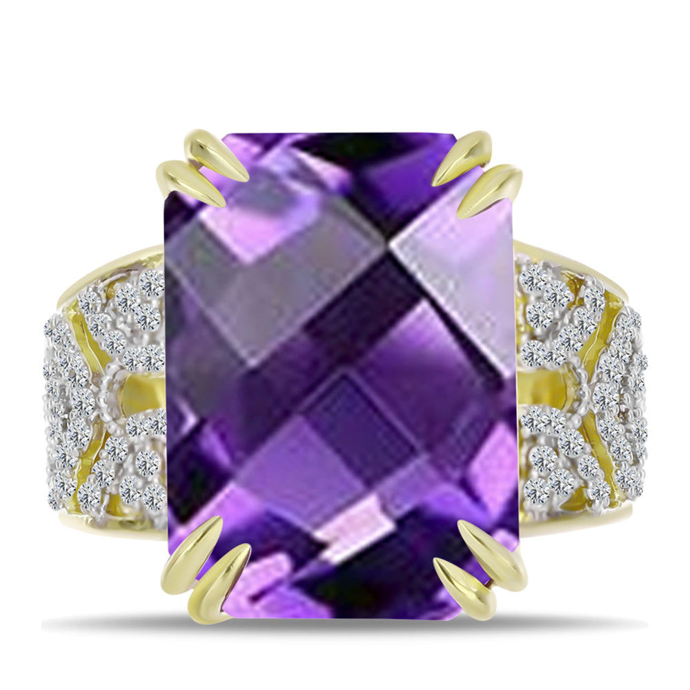 Inel din Argint 925 Placat cu Aur ( 5.03 grame ) cu Ametist Marocan și Topaz Alb 13.64 Carate