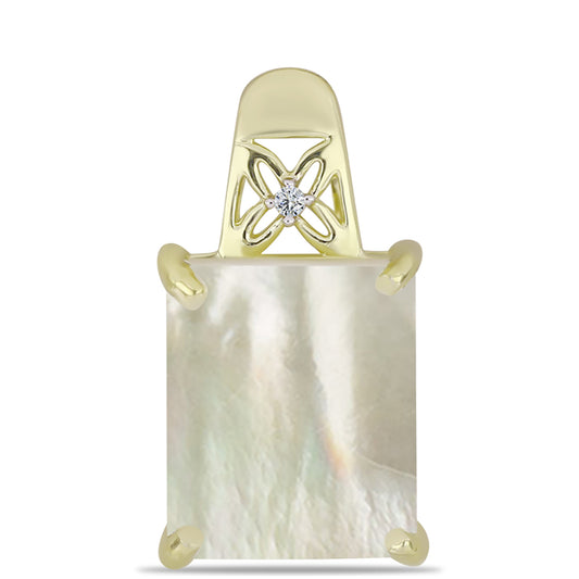 Pandantiv din Argint 925 Placat cu Aur ( 1.1 grame ) cu Sidef și Topaz Alb 3.96 Carate