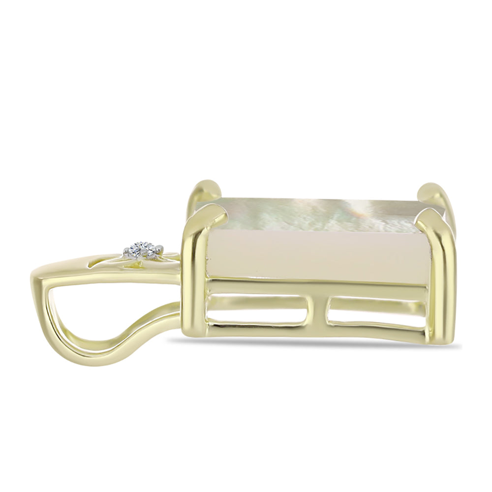 Pandantiv din Argint 925 Placat cu Aur ( 1.1 grame ) cu Sidef și Topaz Alb 3.96 Carate 2 