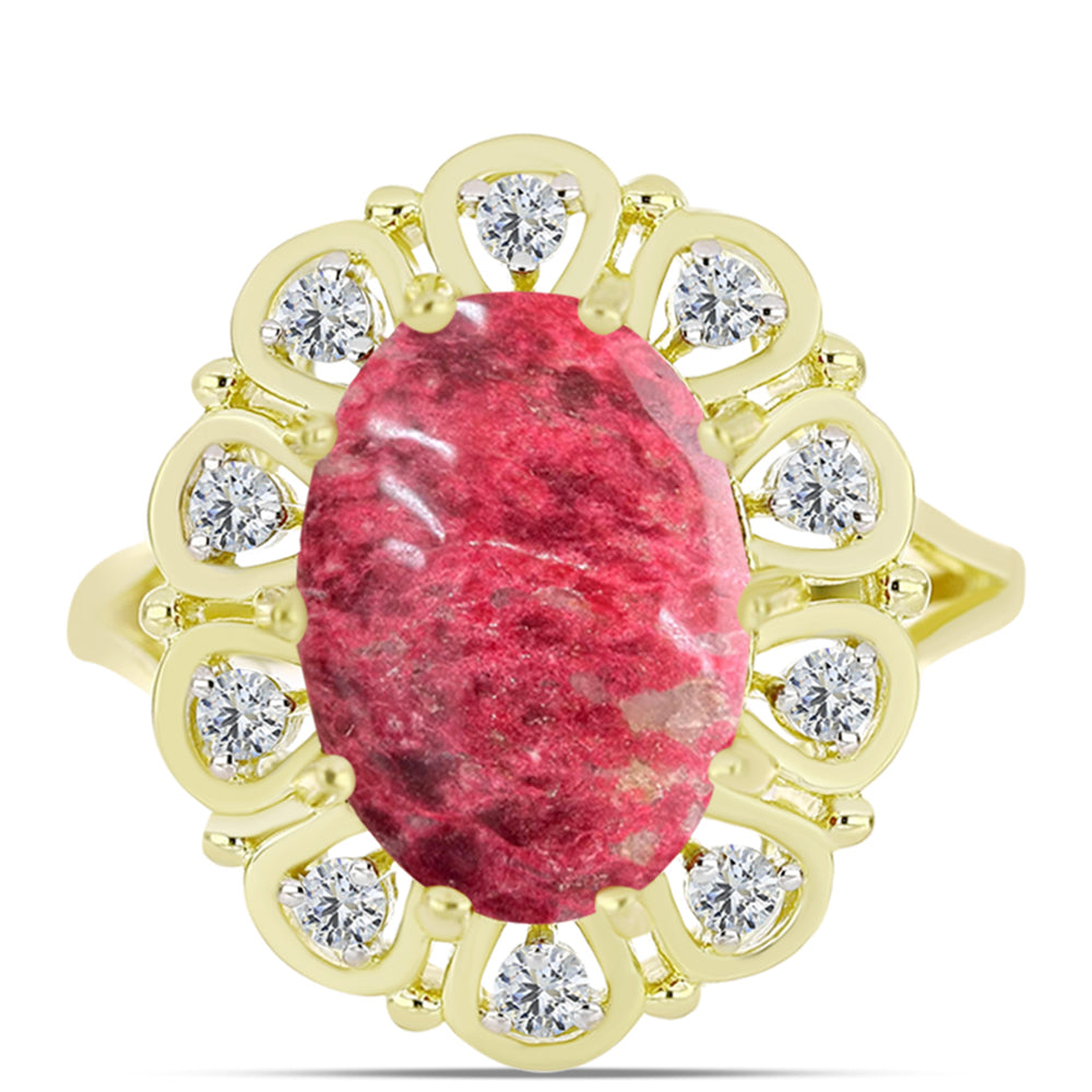Inel din Argint 925 Placat cu Aur ( 4.27 grame ) cu Thulit și Topaz Alb 7.17 Carate 1 