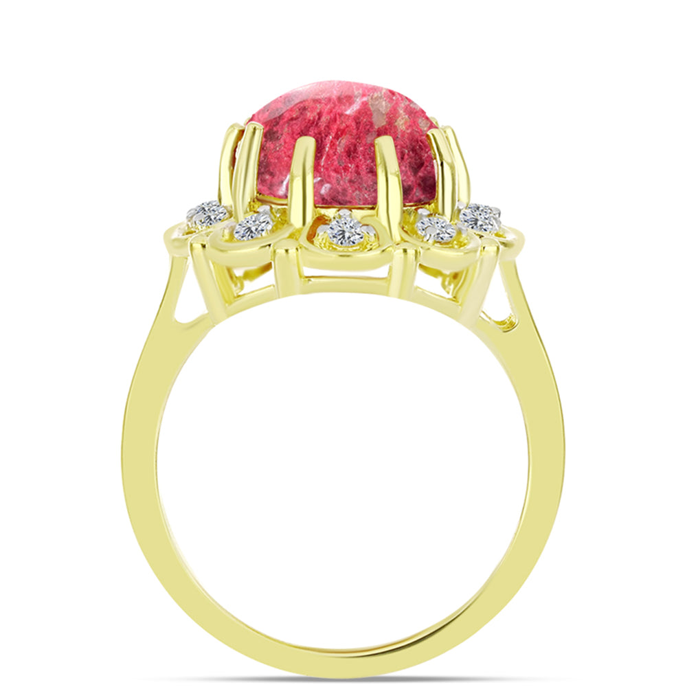 Inel din Argint 925 Placat cu Aur ( 4.27 grame ) cu Thulit și Topaz Alb 7.17 Carate