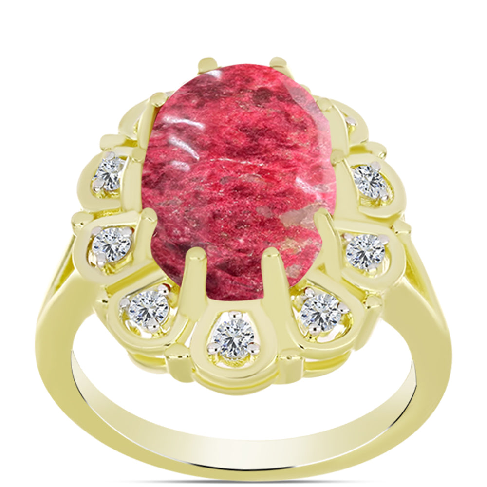 Inel din Argint 925 Placat cu Aur ( 4.27 grame ) cu Thulit și Topaz Alb 7.17 Carate