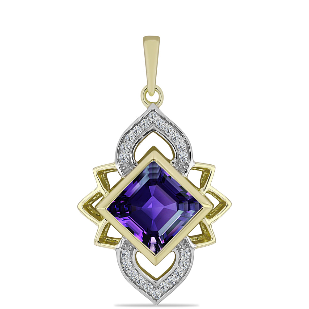 Pandantiv din Argint 925 Placat cu Aur ( 2.93 grame ) cu Ametist Marocan și Topaz Alb 2.7 Carate