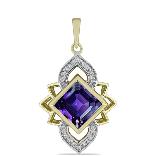 Pandantiv din Argint 925 Placat cu Aur ( 2.93 grame ) cu Ametist Marocan și Topaz Alb 2.7 Carate