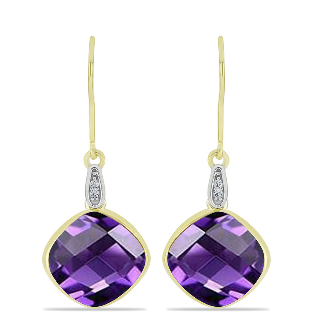 Cercei din Argint 925 Placat cu Aur ( 1.69 grame ) cu Ametist Marocan și Topaz Alb 12.55 Carate