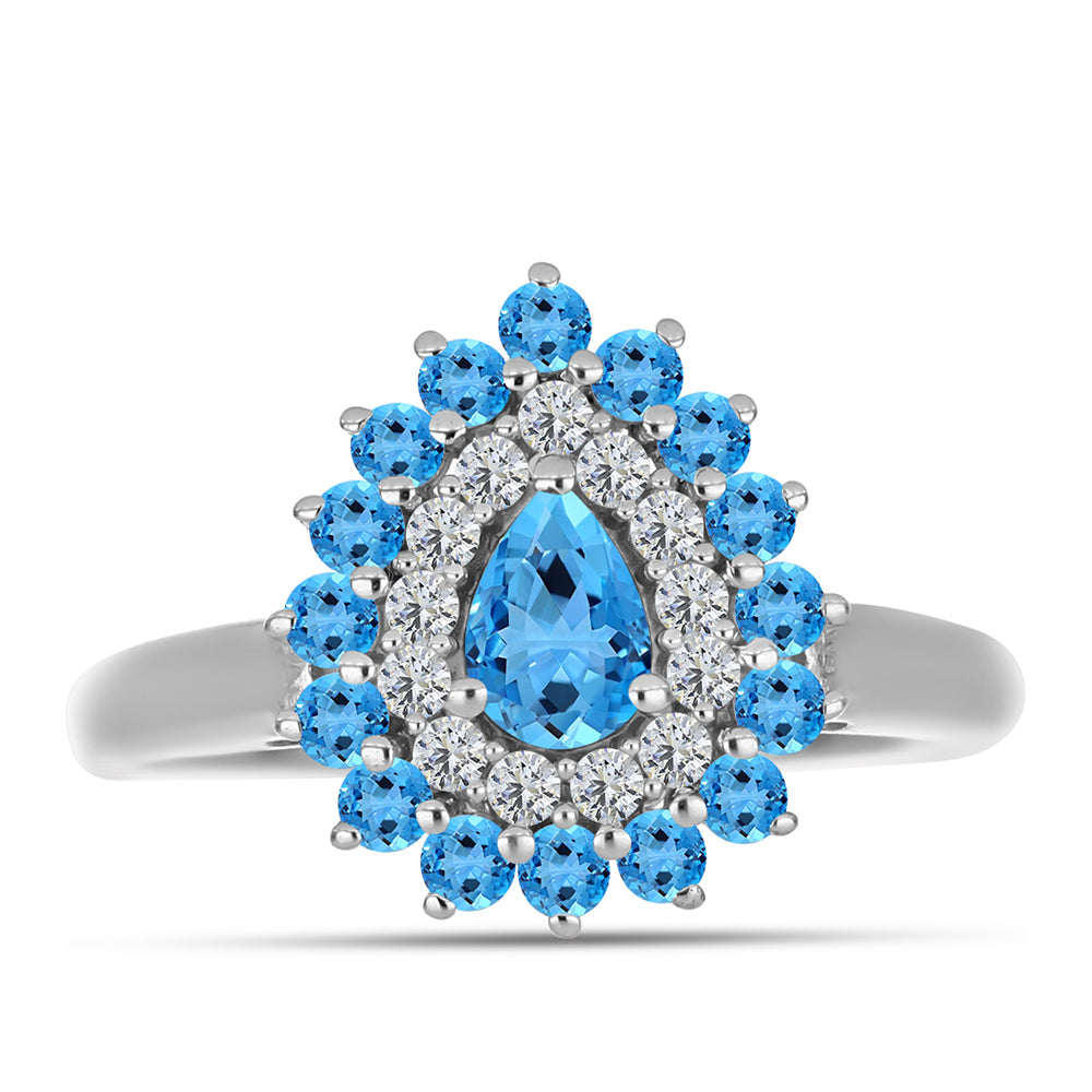 Inel din Argint 925 ( 3.18 grame ) cu Topaz Swiss Blue și Topaz Alb 1.43 Carate 1 