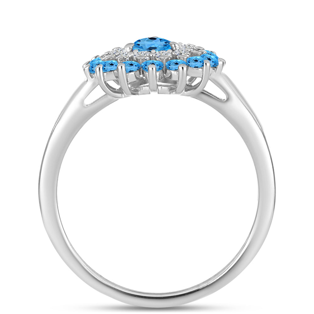 Inel din Argint 925 ( 3.18 grame ) cu Topaz Swiss Blue și Topaz Alb 1.43 Carate