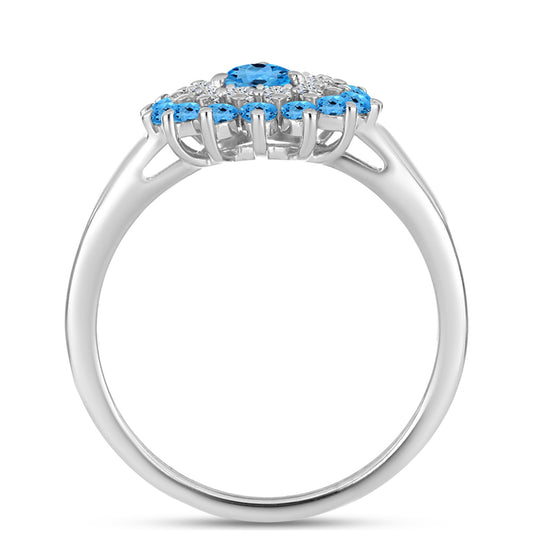Inel din Argint 925 ( 3.18 grame ) cu Topaz Swiss Blue și Topaz Alb 1.43 Carate