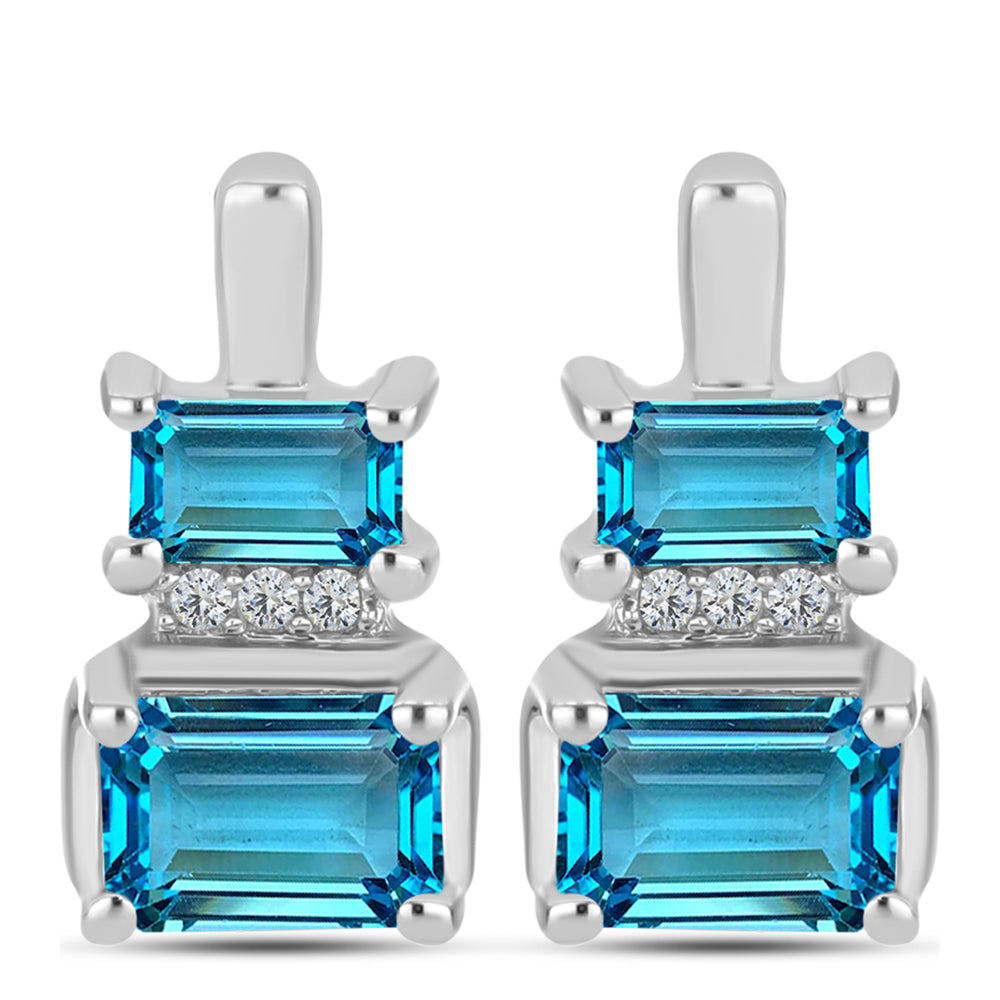 Cercei din Argint 925 ( 3.52 grame ) cu Topaz Swiss Blue și Topaz Alb 2.01 Carate