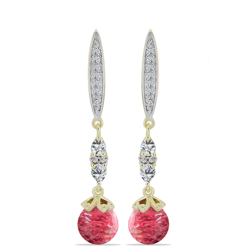 Cercei din Argint 925 Placat cu Aur ( 4.68 grame ) cu Thulit și Topaz Alb 10.58 Carate