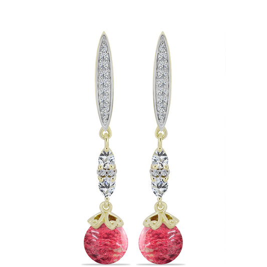 Cercei din Argint 925 Placat cu Aur ( 4.68 grame ) cu Thulit și Topaz Alb 10.58 Carate