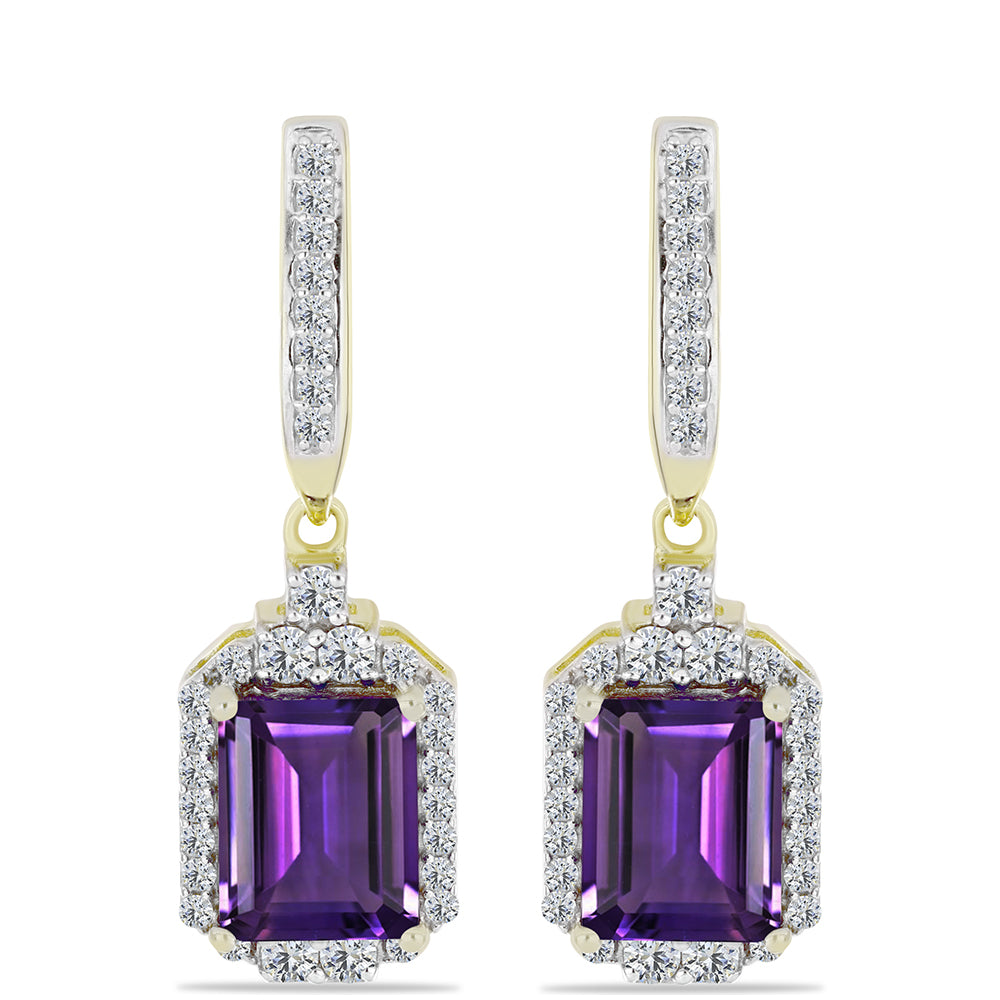 Cercei din Argint 925 Placat cu Aur ( 3.89 grame ) cu Ametist Marocan și Topaz Alb 5.56 Carate 1 