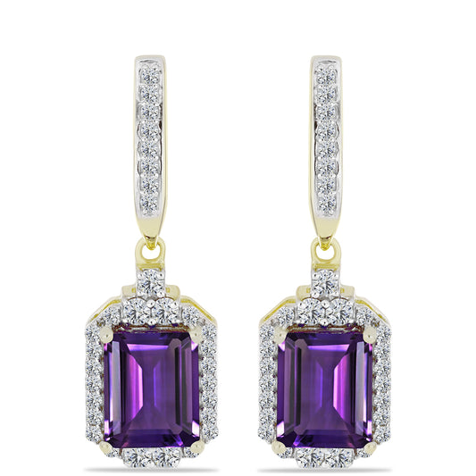 Cercei din Argint 925 Placat cu Aur ( 3.89 grame ) cu Ametist Marocan și Topaz Alb 5.56 Carate