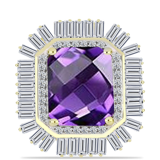 Inel din Argint 925 Placat cu Aur ( 3.51 grame ) cu Ametist Marocan și Zircon Alb 7.81 Carate