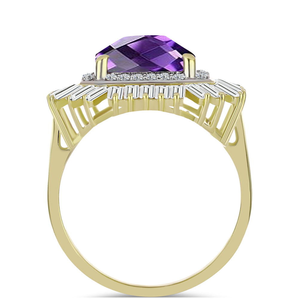 Inel din Argint 925 Placat cu Aur ( 3.51 grame ) cu Ametist Marocan și Zircon Alb 7.81 Carate