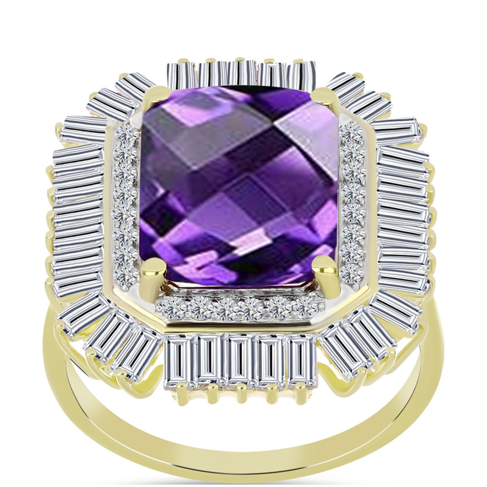 Inel din Argint 925 Placat cu Aur ( 3.51 grame ) cu Ametist Marocan și Zircon Alb 7.81 Carate