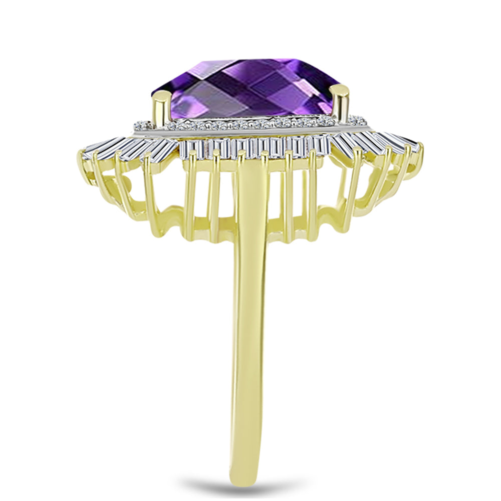 Inel din Argint 925 Placat cu Aur ( 3.51 grame ) cu Ametist Marocan și Zircon Alb 7.81 Carate 4 