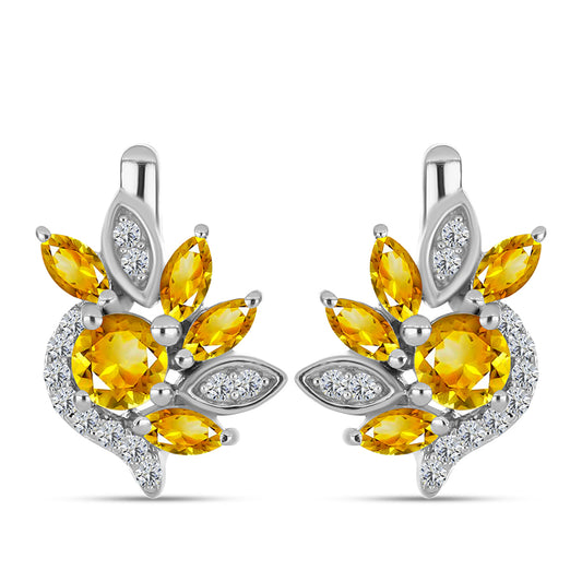 Cercei din Argint 925 ( 3.92 grame ) cu Citrin Ural și Topaz Alb 1.24 Carate