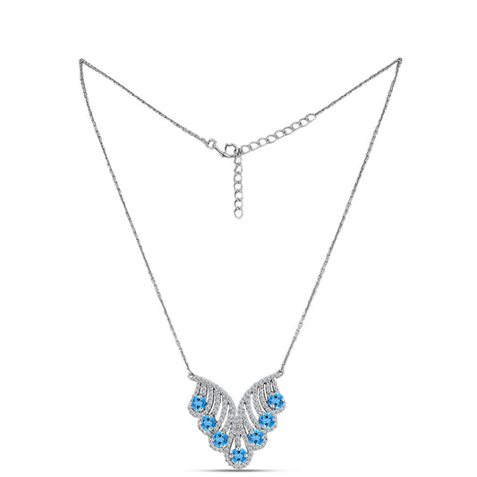 Colier din Argint 925 ( 7.47 grame ) cu Topaz Swiss Blue și Topaz Alb 3.36 Carate