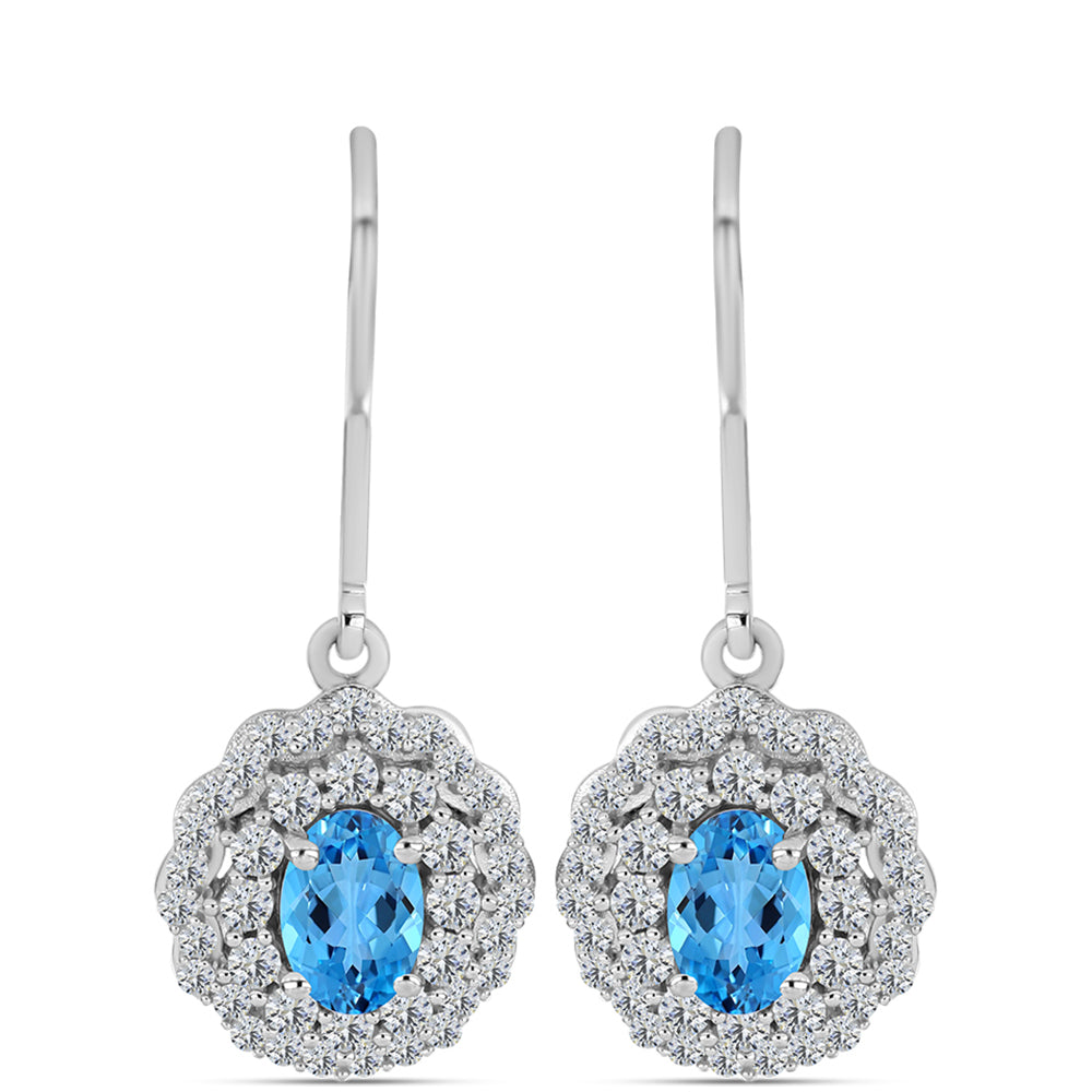 Cercei din Argint 925 ( 3.44 grame ) cu Topaz Swiss Blue și Topaz Alb 1.93 Carate