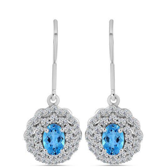 Cercei din Argint 925 ( 3.44 grame ) cu Topaz Swiss Blue și Topaz Alb 1.93 Carate