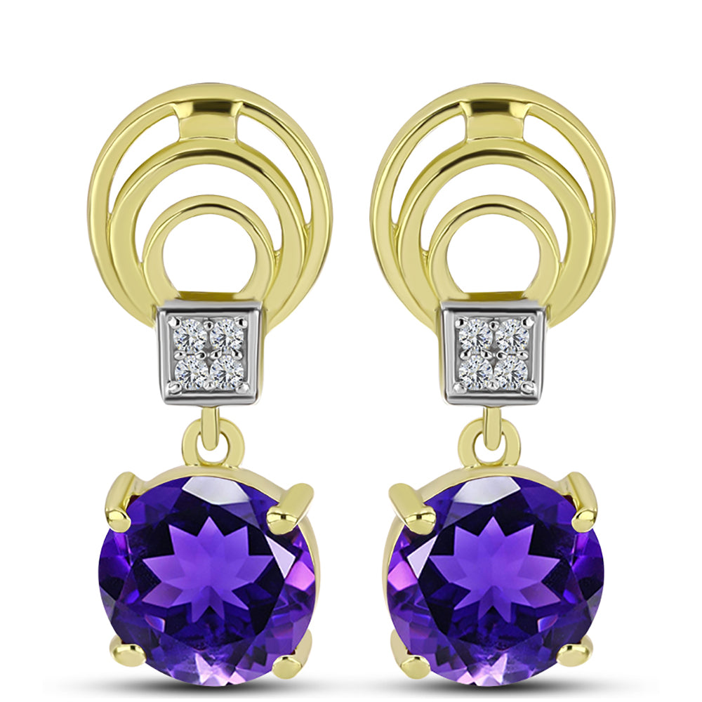 Cercei din Argint 925 Placat cu Aur ( 3.15 grame ) cu Ametist Marocan și Topaz Alb 3.57 Carate