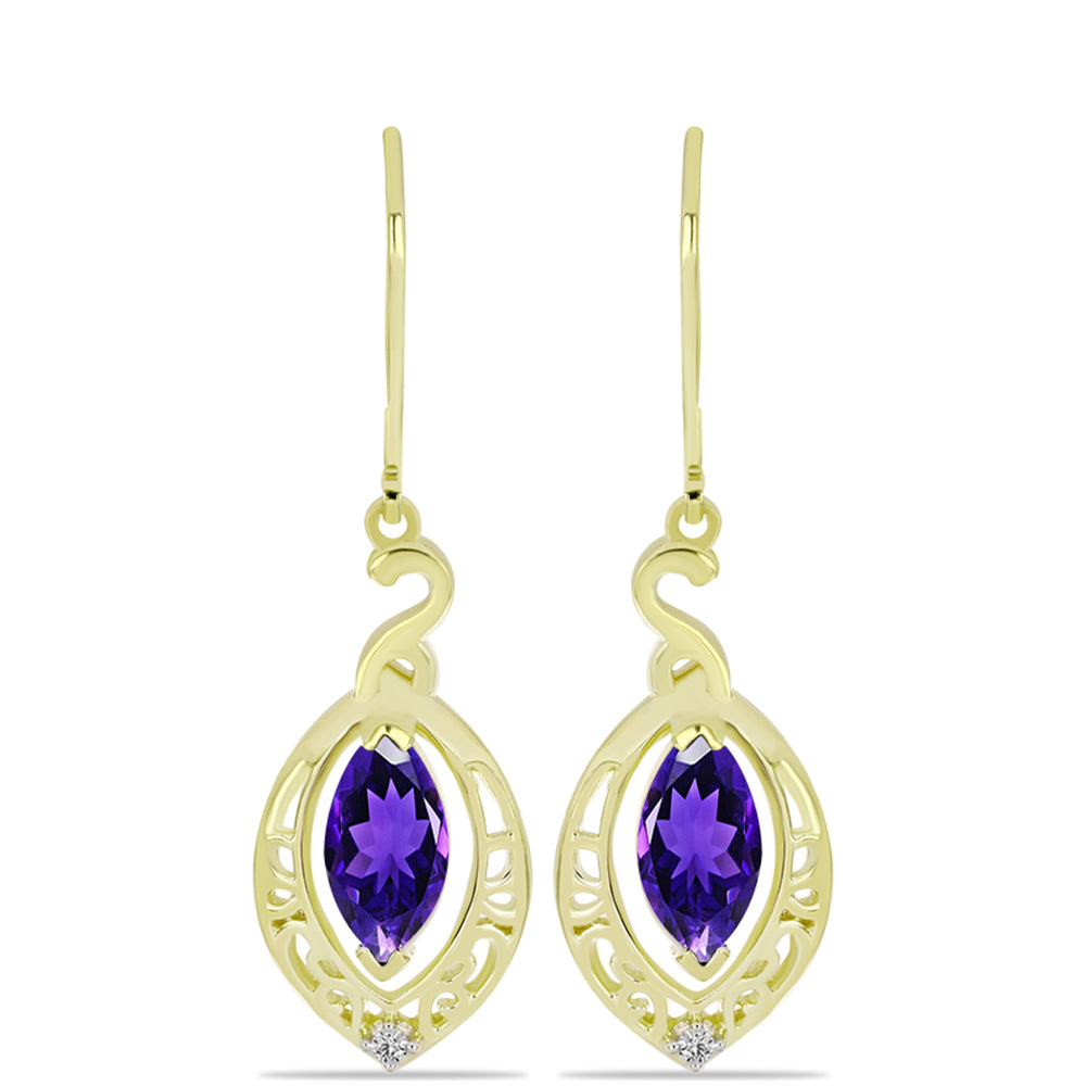 Cercei din Argint 925 Placat cu Aur ( 3.53 grame ) cu Ametist Marocan și Topaz Alb 1.92 Carate 1 