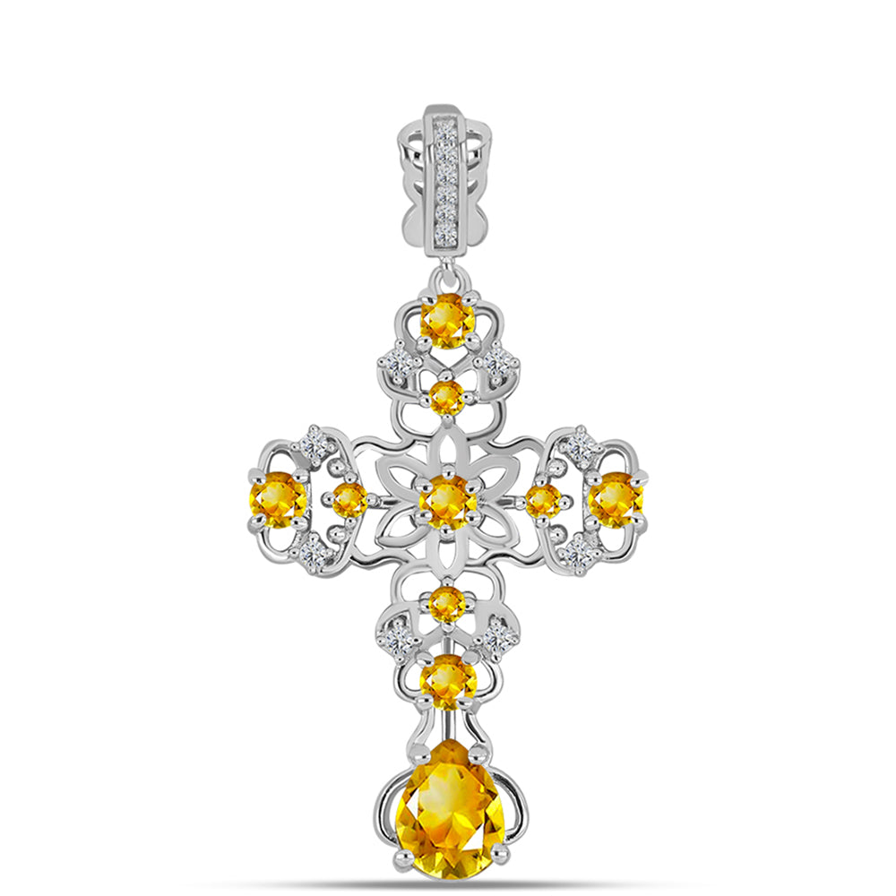 Cruce Pandantiv din Argint 925 ( 3.56 grame ) cu Citrin Ural și Topaz Alb 1.79 Carate