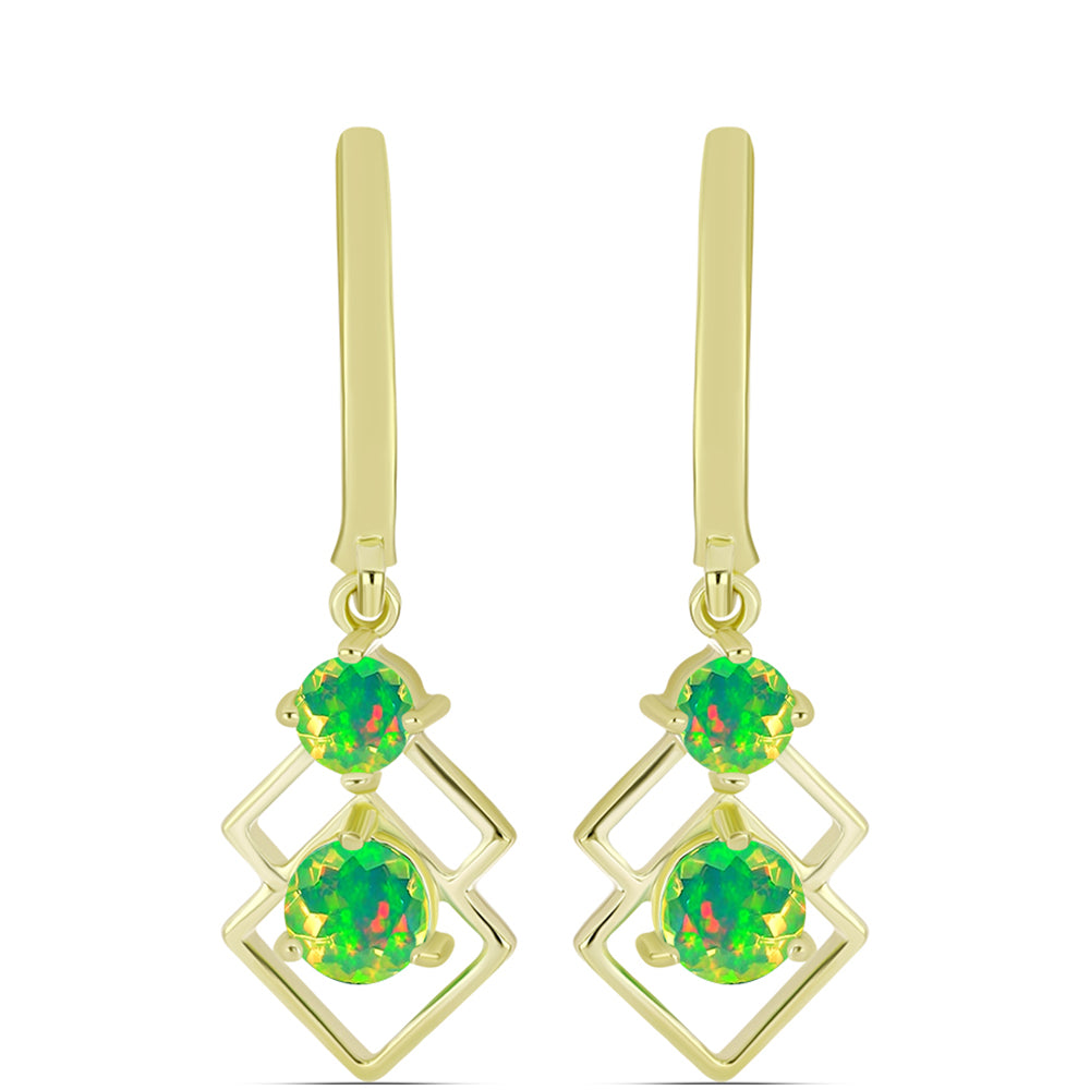 Cercei din Argint 925 Placat cu Aur ( 3.51 grame ) cu Opal Verde Etiopian Lega Dembi 0.87 Carate