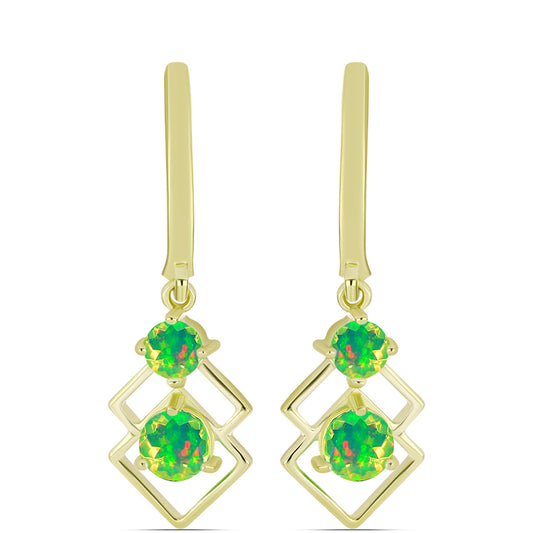 Cercei din Argint 925 Placat cu Aur ( 3.51 grame ) cu Opal Verde Etiopian Lega Dembi 0.87 Carate