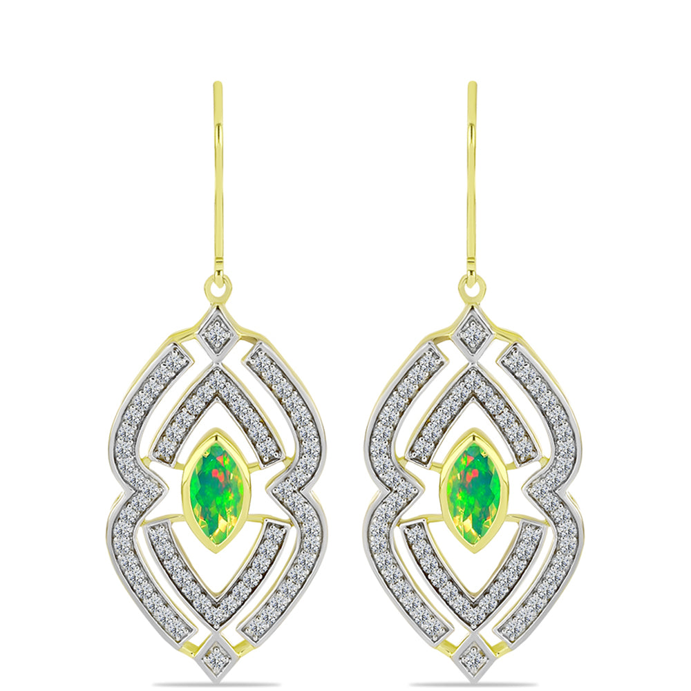 Cercei din Argint 925 Placat cu Aur ( 5.53 grame ) cu Opal Verde Etiopian Lega Dembi și Topaz Alb 1.84 Carate