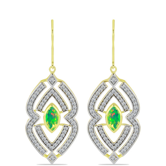 Cercei din Argint 925 Placat cu Aur ( 5.53 grame ) cu Opal Verde Etiopian Lega Dembi și Topaz Alb 1.84 Carate