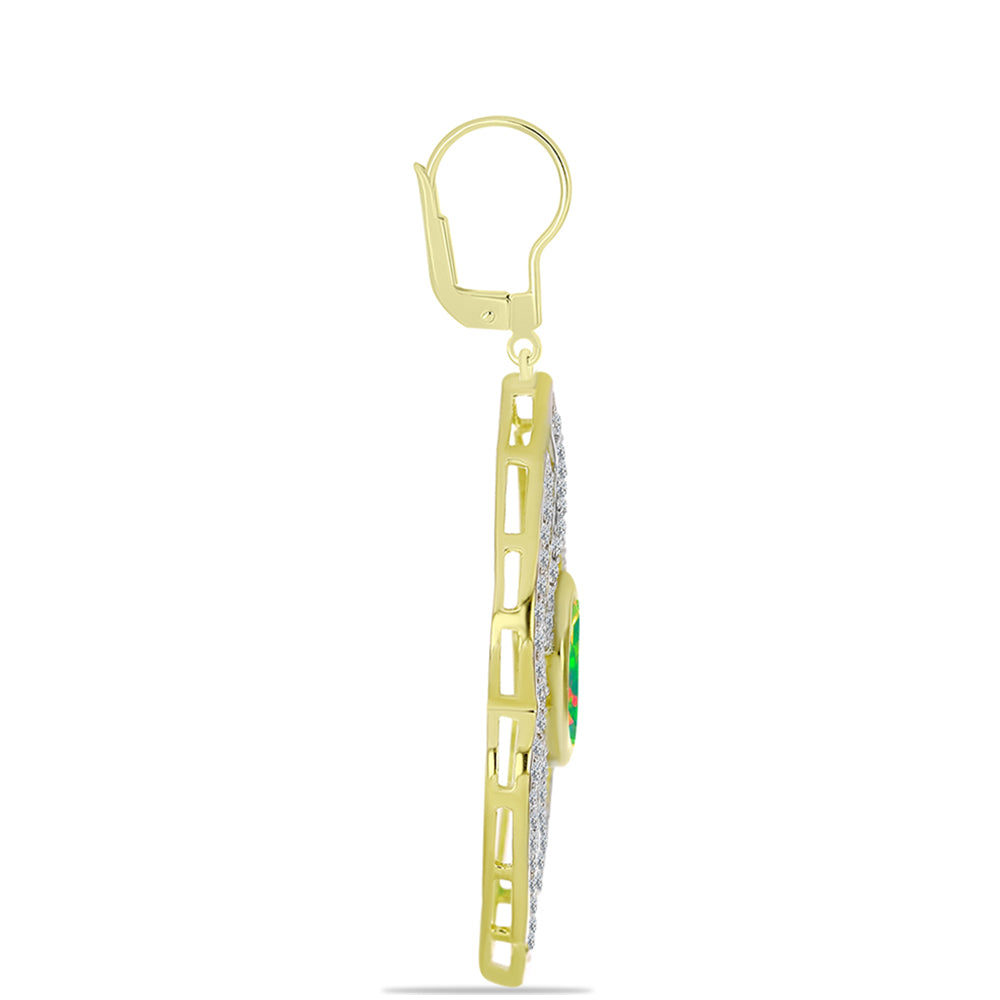 Cercei din Argint 925 Placat cu Aur ( 5.53 grame ) cu Opal Verde Etiopian Lega Dembi și Topaz Alb 1.84 Carate 2 