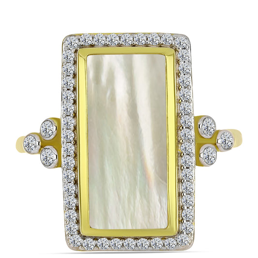 Inel din Argint 925 Placat cu Aur ( 4.28 grame ) cu Sidef și Topaz Alb 4.16 Carate