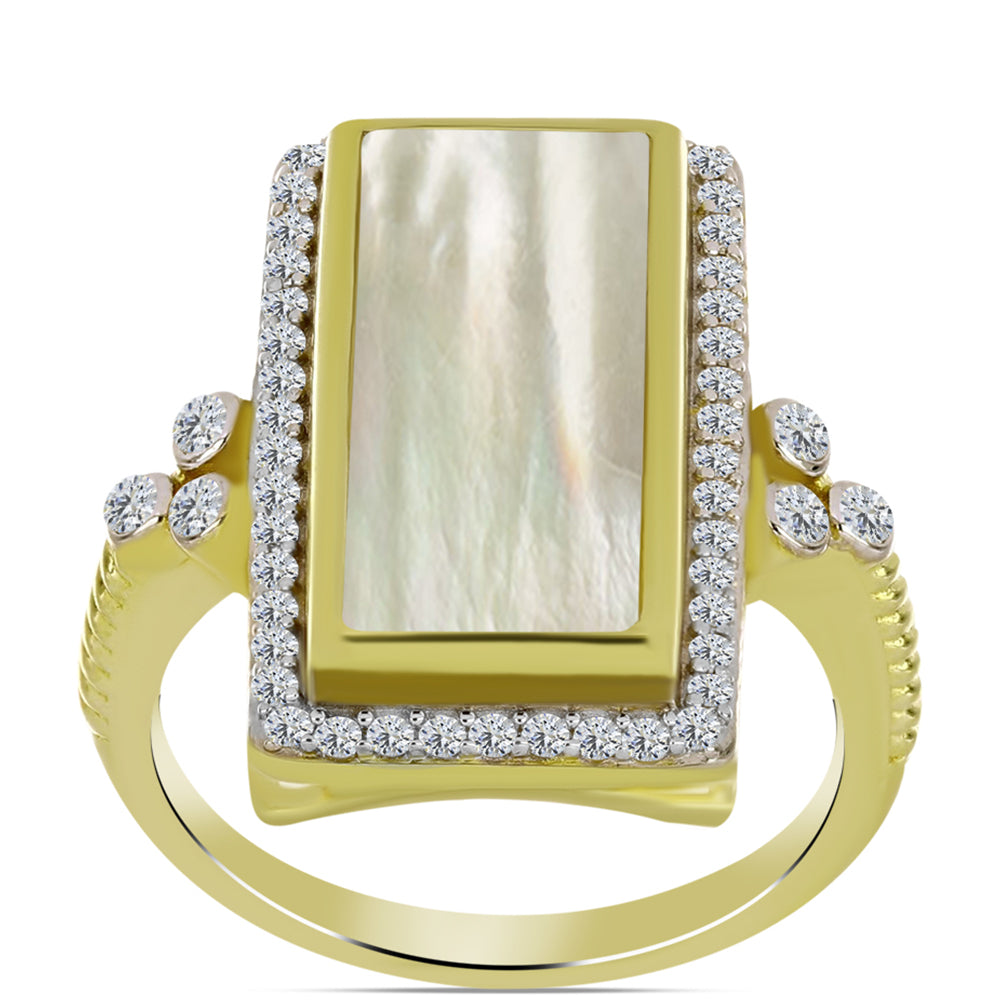 Inel din Argint 925 Placat cu Aur ( 4.28 grame ) cu Sidef și Topaz Alb 4.16 Carate