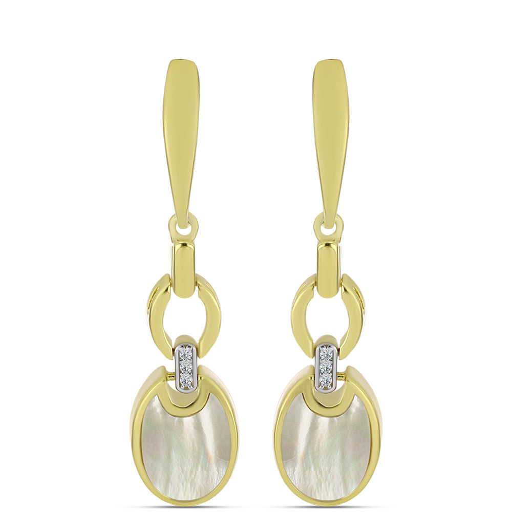 Cercei din Argint 925 Placat cu Aur ( 5.68 grame ) cu Sidef și Topaz Alb 4.05 Carate
