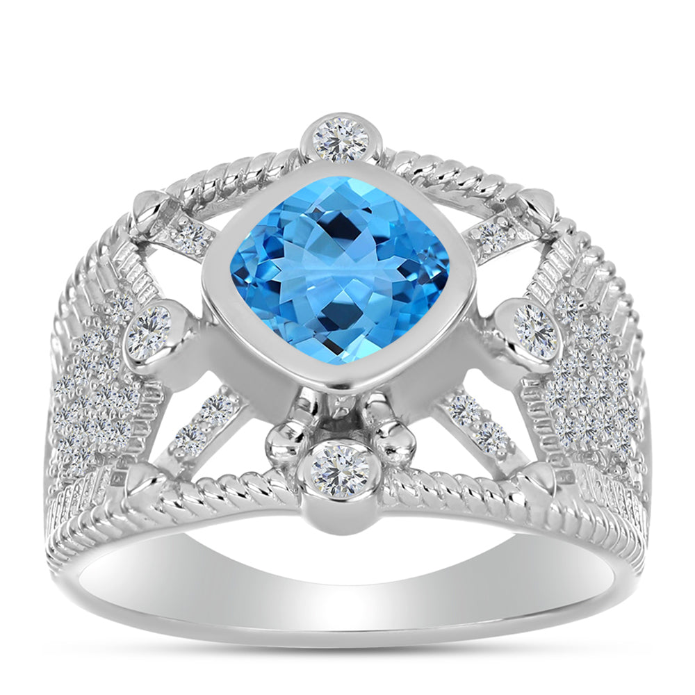 Inel din Argint 925 ( 6.79 grame ) cu Topaz Swiss Blue și Topaz Alb 2.51 Carate 3 