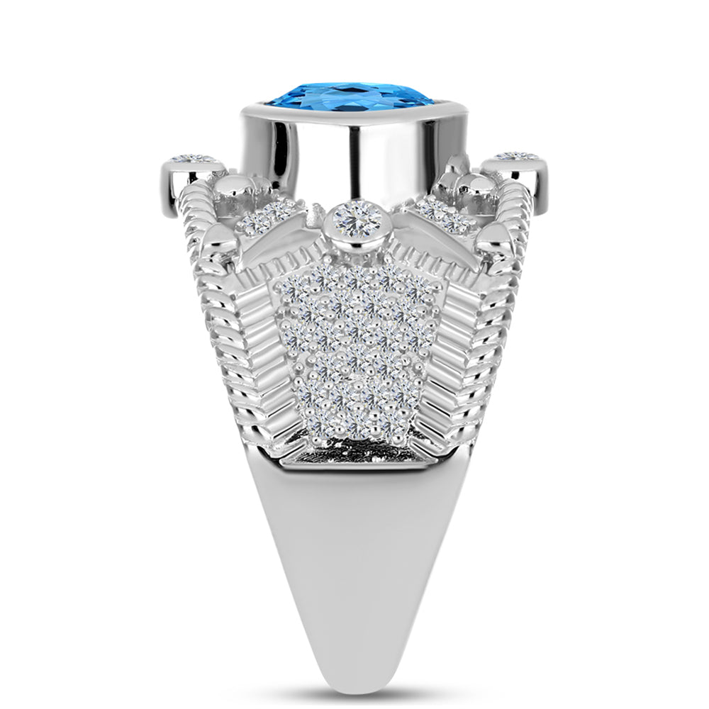Inel din Argint 925 ( 6.79 grame ) cu Topaz Swiss Blue și Topaz Alb 2.51 Carate