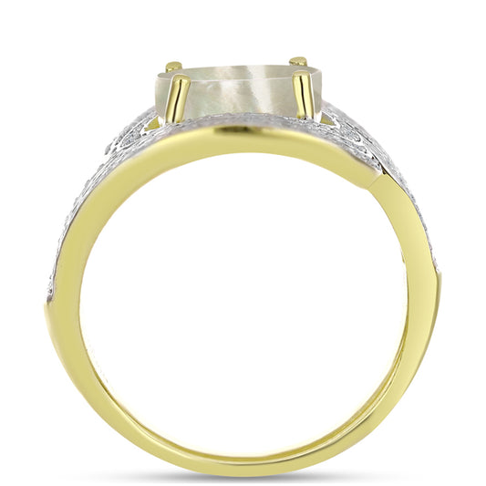 Inel din Argint 925 Placat cu Aur ( 6.69 grame ) cu Sidef și Topaz Alb 3.7 Carate