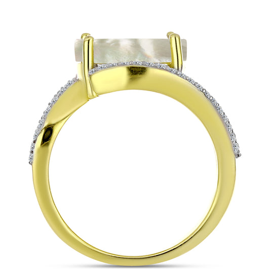 Inel din Argint 925 Placat cu Aur ( 6.24 grame ) cu Sidef și Topaz Alb 4.86 Carate