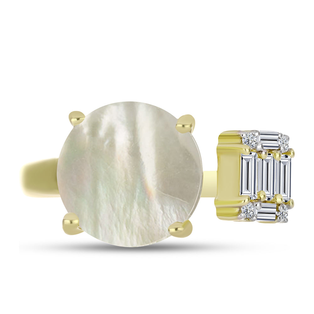 Inel din Argint 925 Placat cu Aur ( 3.36 grame ) cu Sidef și Zircon Alb 4.34 Carate
