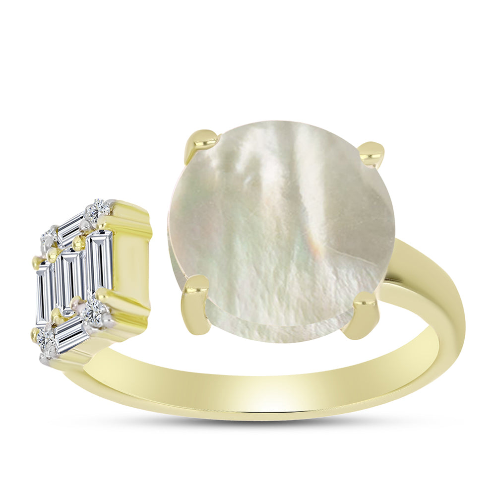 Inel din Argint 925 Placat cu Aur ( 3.36 grame ) cu Sidef și Zircon Alb 4.34 Carate 3 