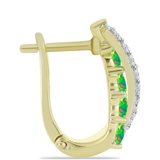 Cercei din Argint 925 Placat cu Aur ( 4.84 grame ) cu Opal Verde Etiopian Lega Dembi și Topaz Alb 0.82 Carate