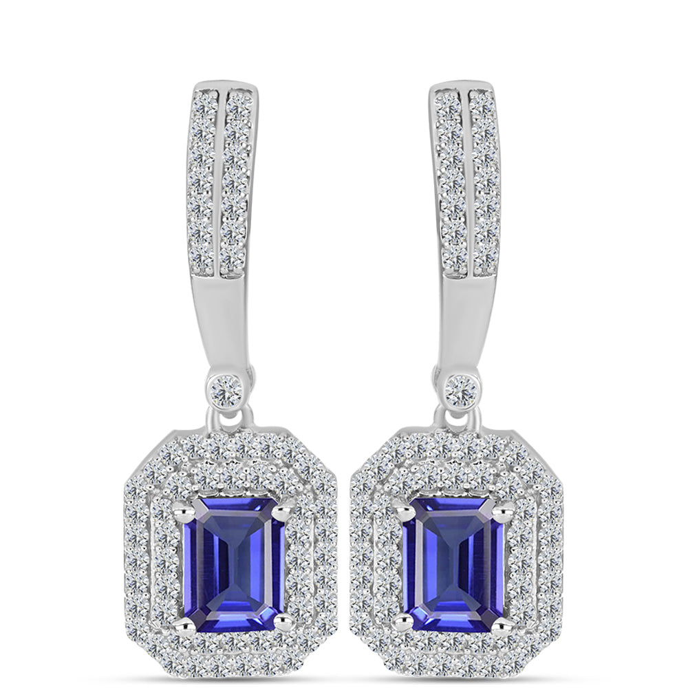 Cercei din Argint 925 ( 4.62 grame ) cu Tanzanit AAA și Topaz Alb 2.97 Carate 1 