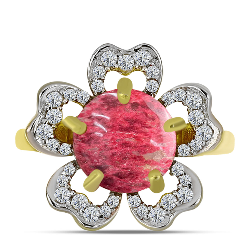 Inel din Argint 925 Placat cu Aur ( 4.13 grame ) cu Thulit și Topaz Alb 4.96 Carate