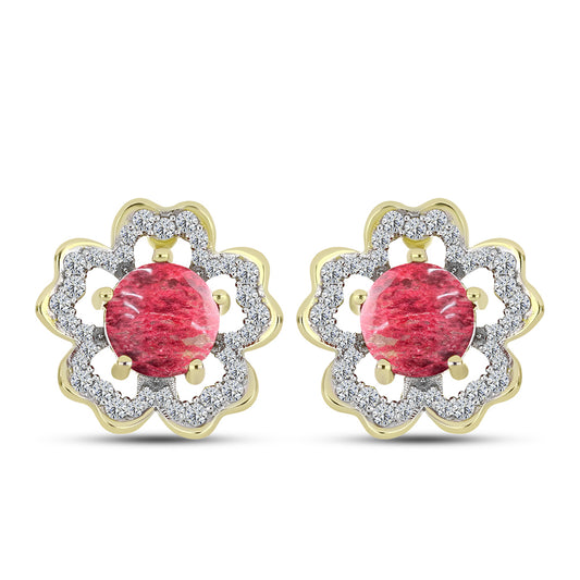Cercei din Argint 925 Placat cu Aur ( 4.82 grame ) cu Thulit și Topaz Alb 5.77 Carate