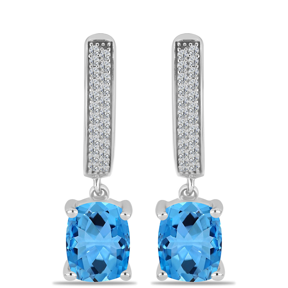 Cercei din Argint 925 ( 4.38 grame ) cu Topaz Swiss Blue și Topaz Alb 5.32 Carate