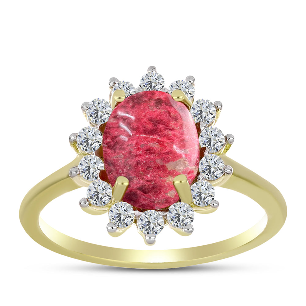Inel din Argint 925 Placat cu Aur ( 2.32 grame ) cu Thulit și Topaz Alb 2.95 Carate 3 