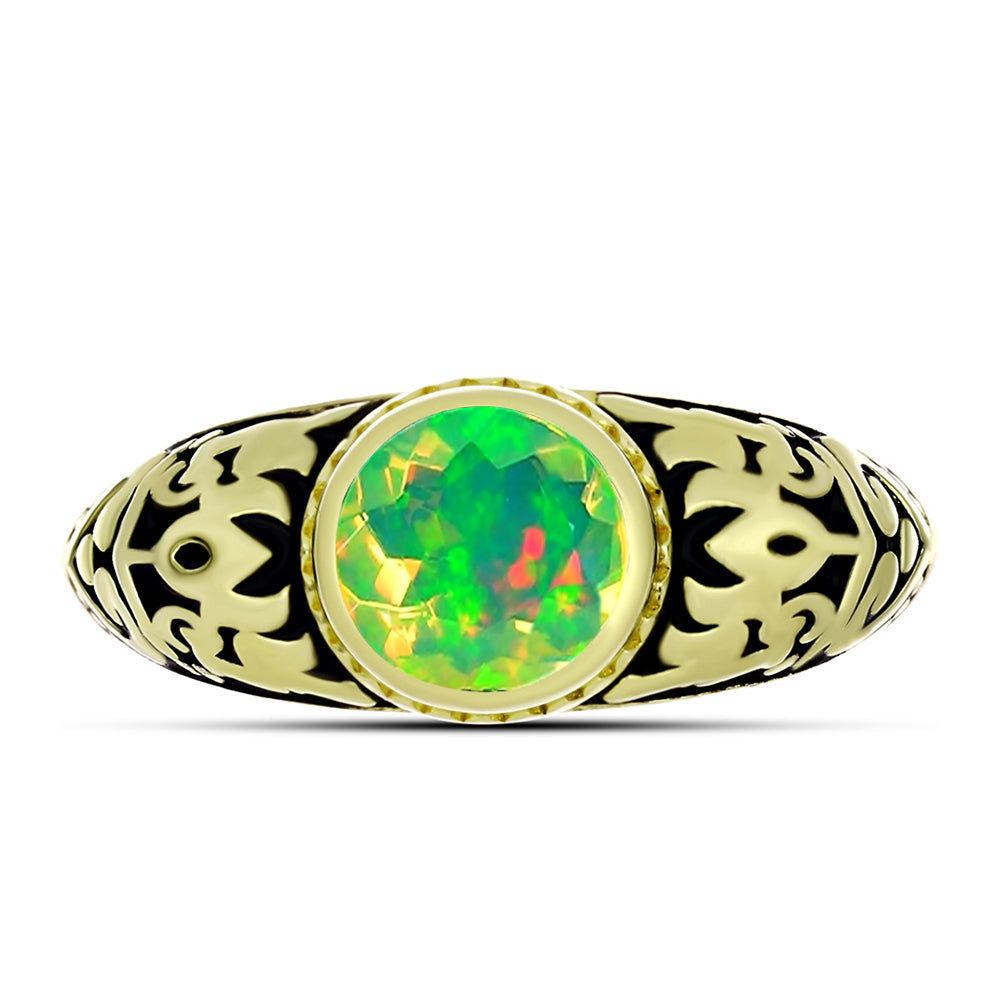 Inel din Argint 925 Placat cu Aur ( 4.65 grame ) cu Opal Verde Etiopian Lega Dembi 0.77 Carate