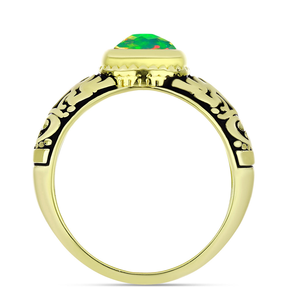Inel din Argint 925 Placat cu Aur ( 4.65 grame ) cu Opal Verde Etiopian Lega Dembi 0.77 Carate 3 